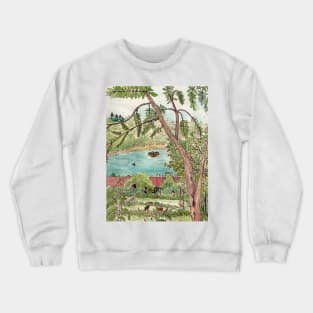 Botanical Greenery Garden View Vietnam Ink Watercolor Art Crewneck Sweatshirt